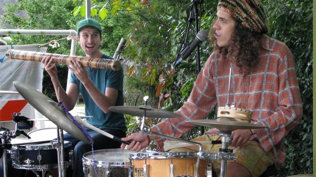 Drummers Phil Hamilton, left, and Gabriel Anderson of the band Virgins play in front of the Music Loft in downtown Carrboro during the annual Carrboro Music Festival in 2012.