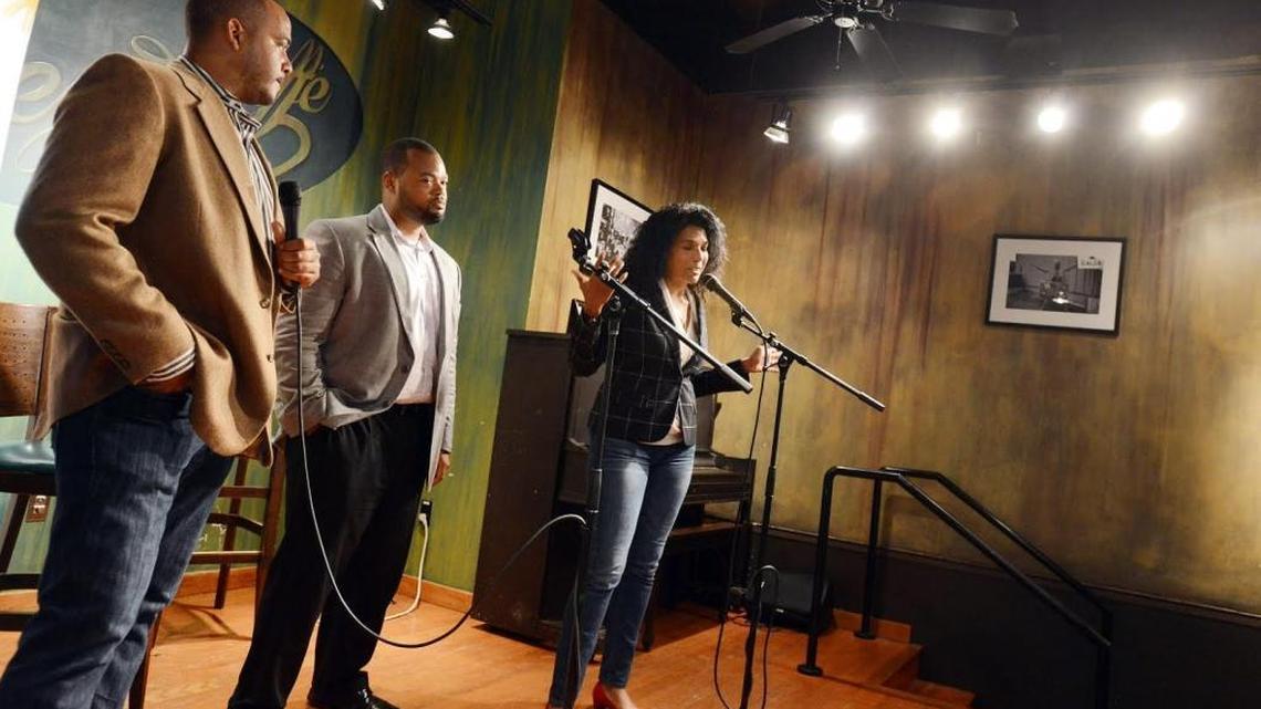 Co-founders of Black Wall Street, from left to right, Talib Graves-Manns, Tobias Rose and Jesica Averhart, speak at the Black Wall Street Homecoming in 2015.