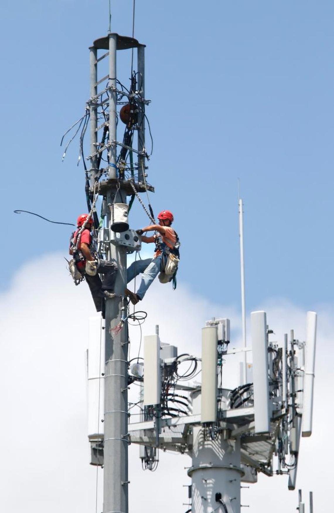 Fixed wireless internet service uses cell towers, like this one shown in Raleigh in 2016, to send broadband to antennas at homes and businesses.