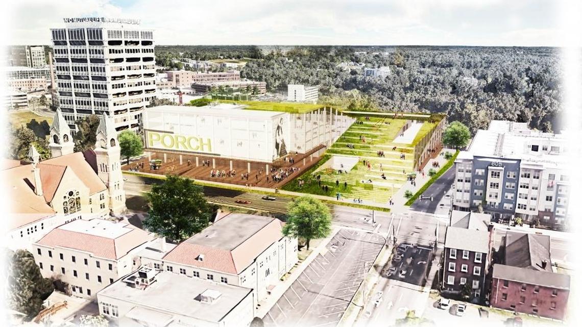 The winning design from Perkins+Will’s worldwide design competition based on the Durham Police Headquarters redevelopment. The design – created by Durham-based architects Jessica Braverman, Sarah Dickerson and Jayne Kim – would turn the current police headquarters into affordable housing with an adjacent public park.