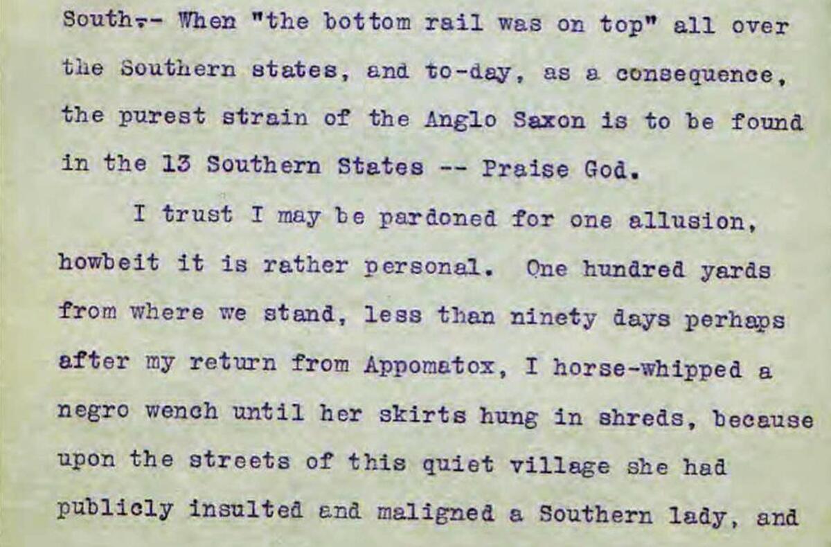 A screenshot of part of Julian Shakespeare Carr’s speech dedicating the Silent Sam statue memorializing Confederate soldiers in the Civil War.