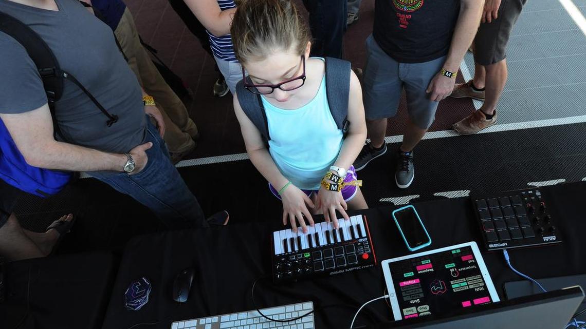 Emory Marks is playing with the newest musical technologies developed by the Google Brain team as part of the Magenta project during the “AI Jam Session” at Moogfest 2017 Saturday.