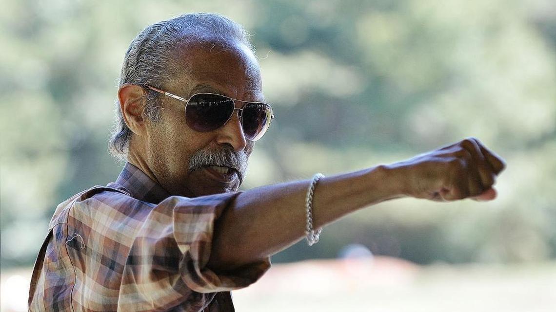 North Carolina House Representative H.M. "Mickey" Michaux Jr. pictured in 2017 telling stories about Louis E. Austin, founder of the Carolina Times newspaper.