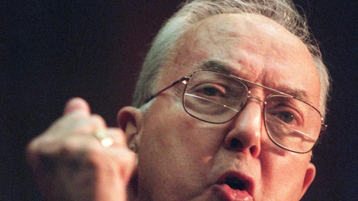 Senator Jesse Helms speaks in this archive photo to a meeting of the N.C. Broadcasters Association at the North Raleigh Hilton.