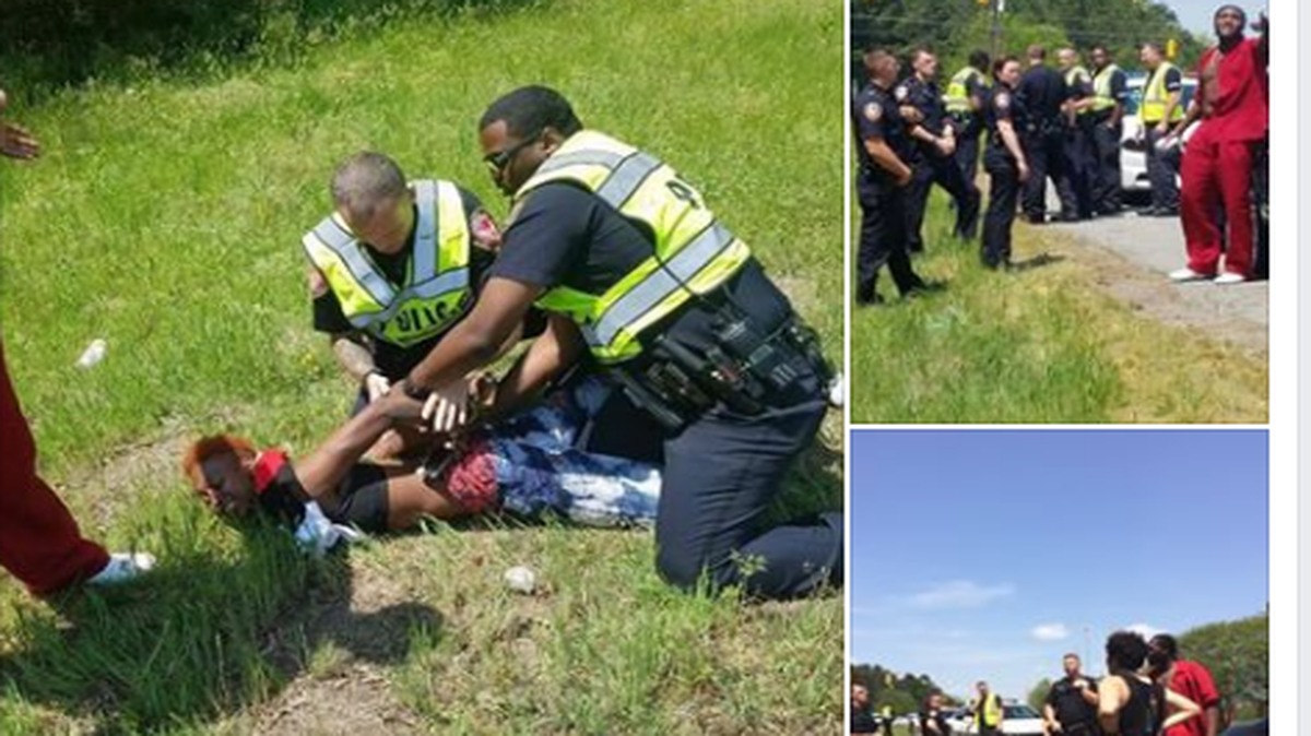 Sierra Dunne posted photos and text to Facebook questioning how a crash investigation led to a woman being forced to the ground and arrested in front of her 2-year-old son.