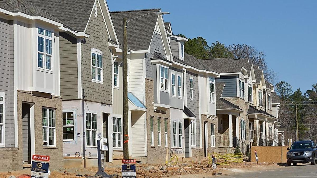 Homes under construction at Southpoint Trail in Durham.