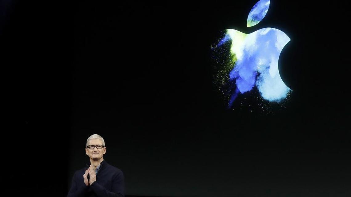 In this Oct. 27, 2016 file photo, Apple CEO Tim Cook speaks during an announcement of new products in Cupertino, Calif.