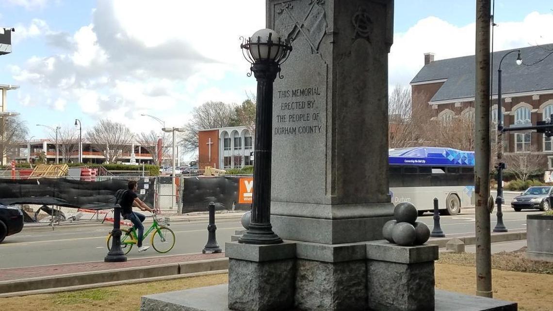 While protesters toppled the Confederate soldier statue, the base of the monument remains in downtown Durham.
