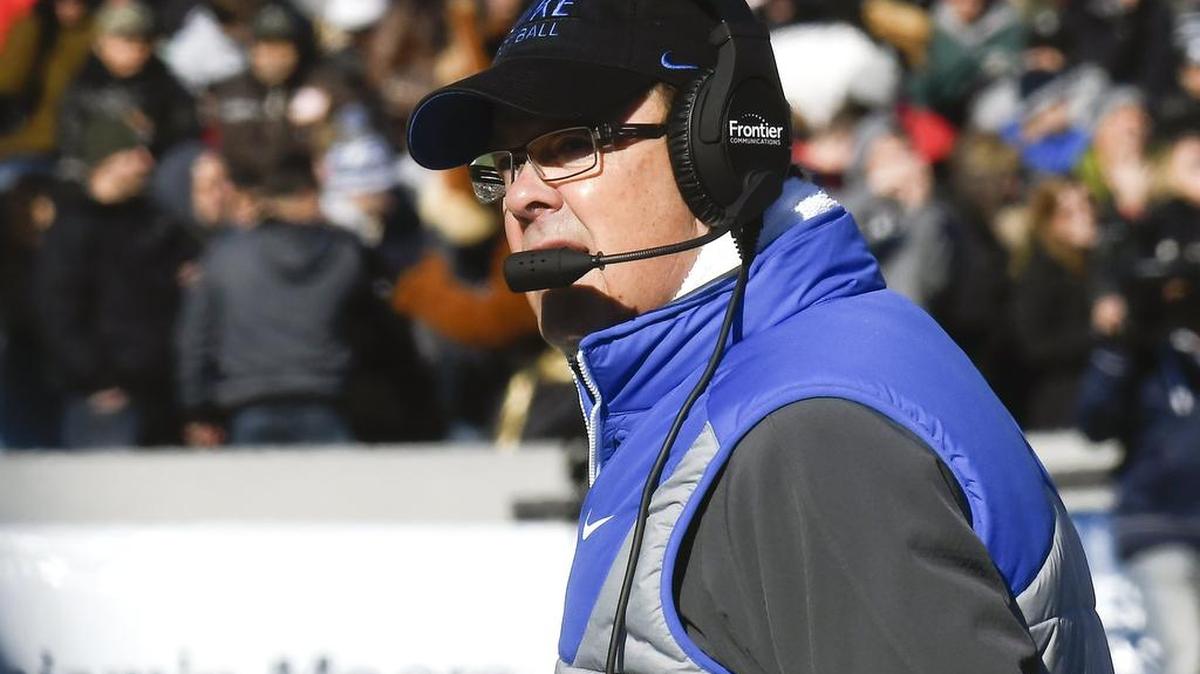 Duke football coach David Cutcliffe patrols the sidelines during a game at the U.S. Military Academy this season.