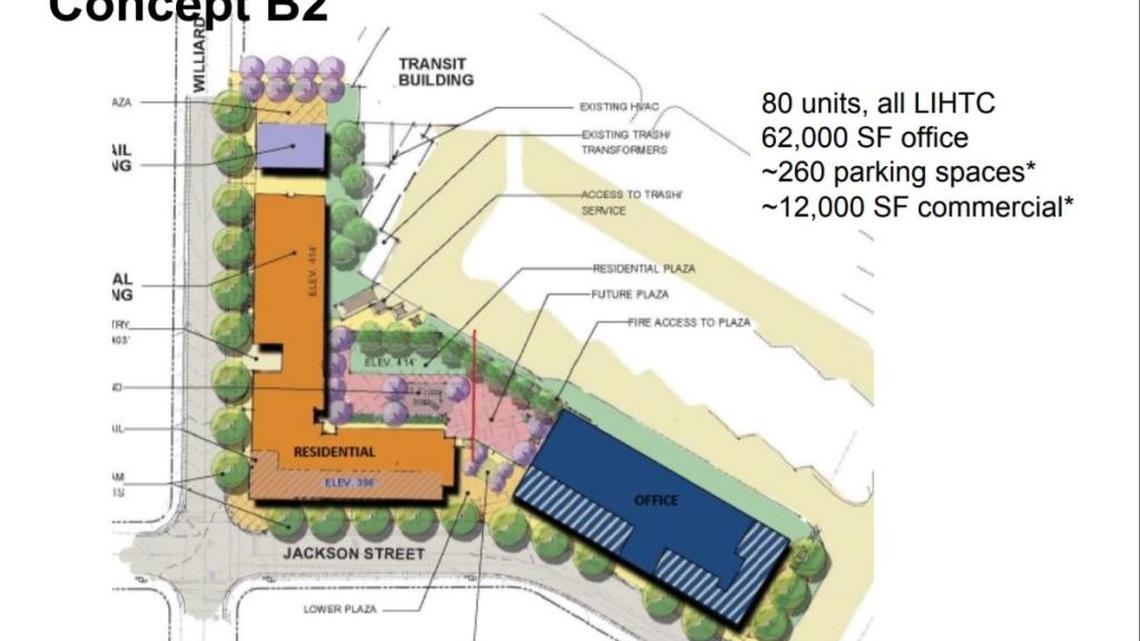 The concept design approved by Durham City Council on Oct. 16, 2017 for affordable housing downtown on city-owned land.