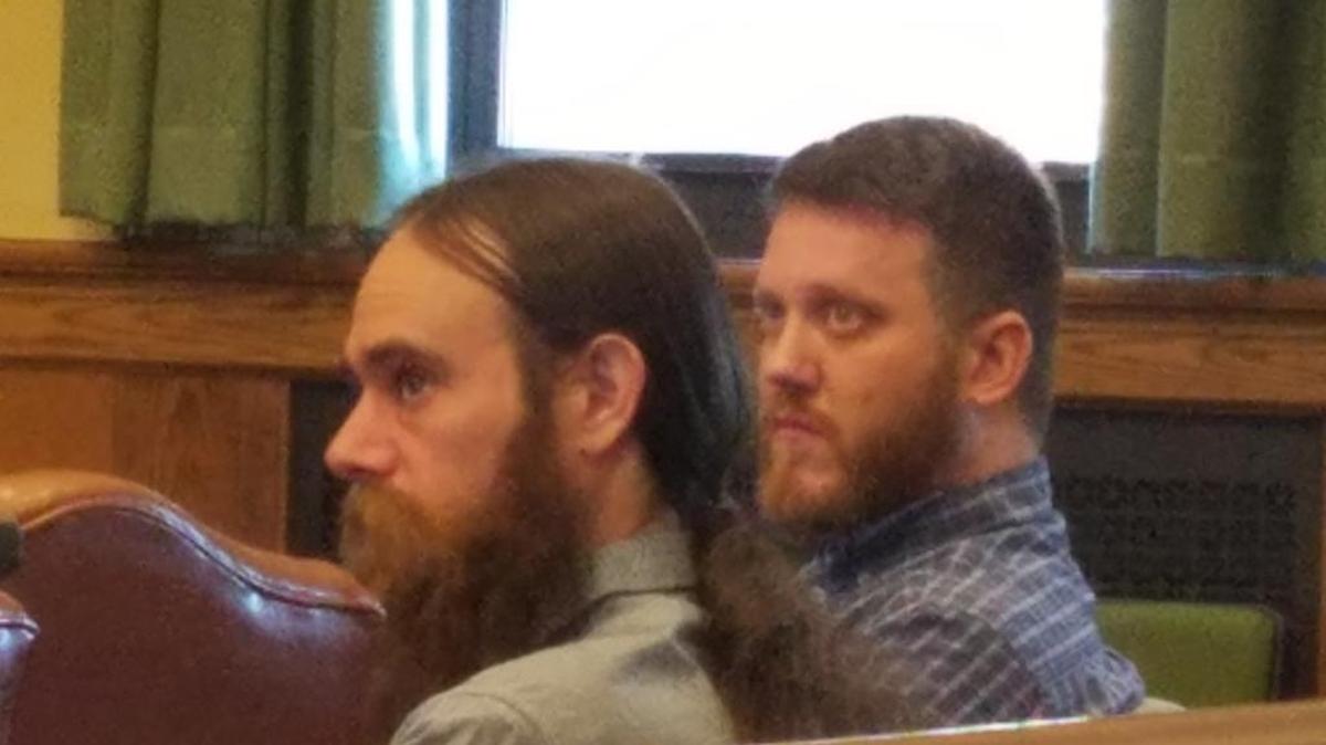 Rann Bar-On, left, and William Hood, who are charged with assaulting a law enforcement officer during a “Confederate Memorial Day” rally in May, during a court hearing in Alamance County on Monday, Nov. 27, 2017.