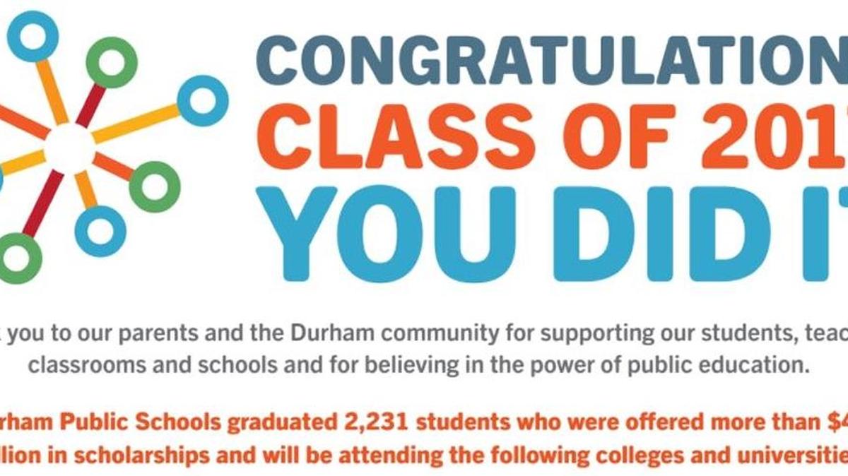 Poster congratulating DPS’ Class of 2017.