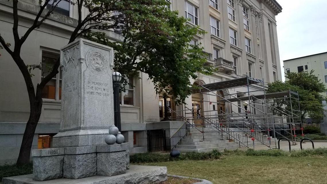 The Confederate monument in downtown Durham, pictured on Aug. 28, is comprised now only of a marble base after protesters pulled down the soldier statue on Aug. 14, 2017.