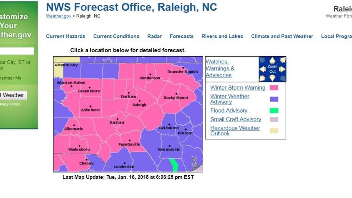 The Triangle area is under a Winter Weather Warning from the National Weather Service because of a snowstorm that is expected to hit the region on Wednesday.