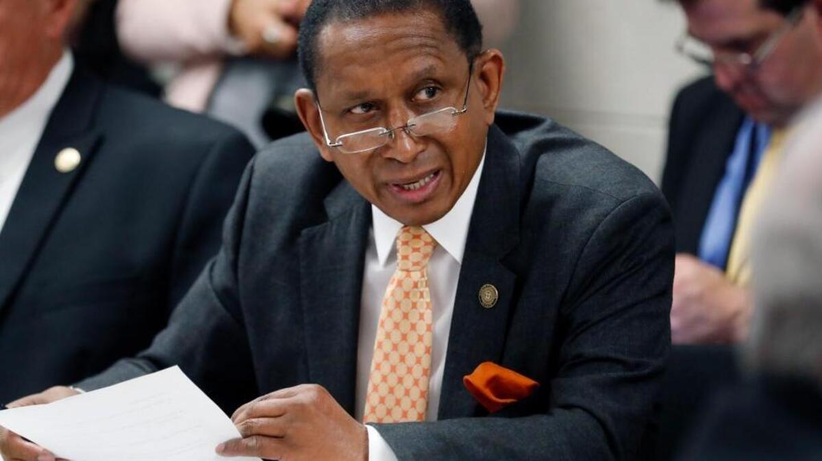Sen. Floys McKissick (Dem.) poses a question to Larry Hall at a Senate confirmation committee hearing at the N.C. Legislative Building on March 2, 2017. McKissick is seeking the District Court seat vacated by Marcia Morey.