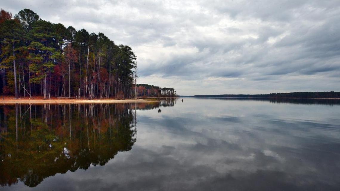 A becalmed Jordan Lake near the Parker’s Creek Recreation area off of Highway 64.