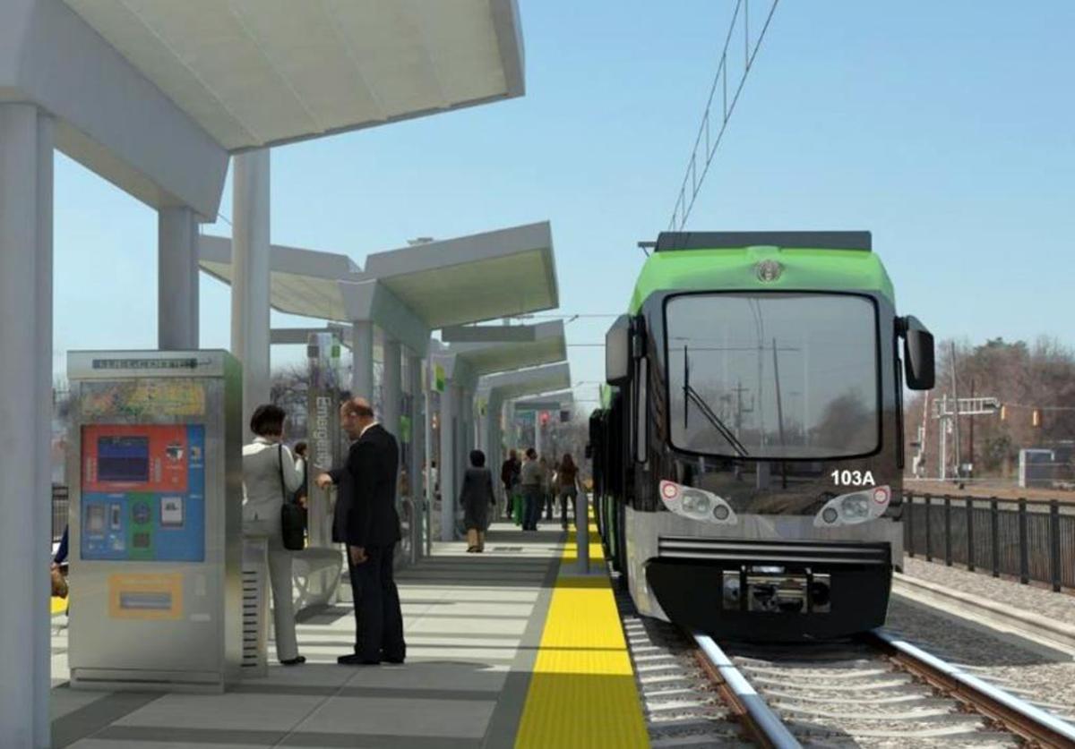 A GoTriangle illustration of a Durham-Orange Light Rail stop.
