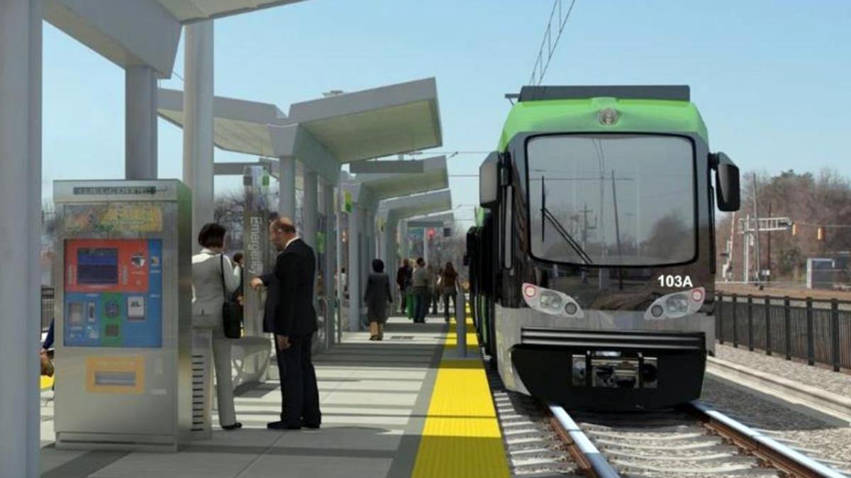 A GoTriangle illustration of a Durham-Orange Light Rail stop.