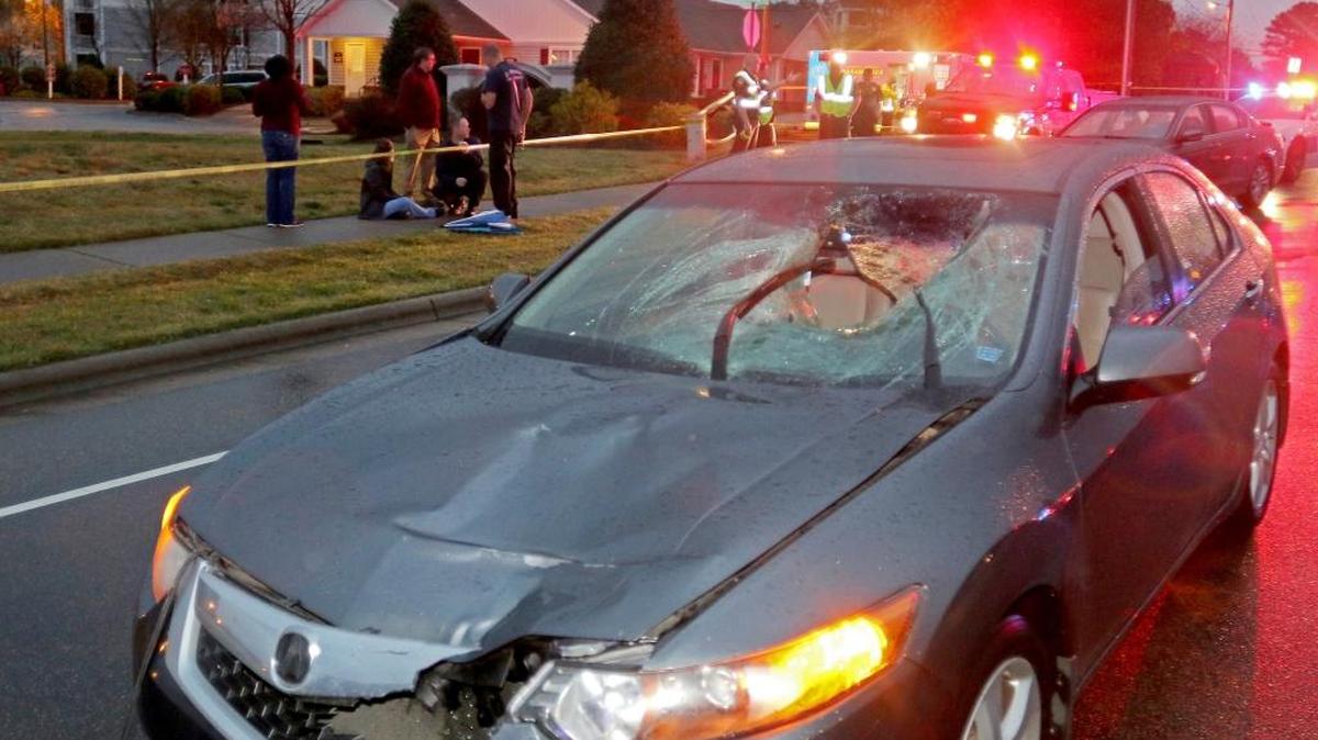 Pictured is the vehicle that was reportedly involved in a fatal collision with a pedestrian early Friday in the 800 block of Martin Luther King Jr. Parkway.