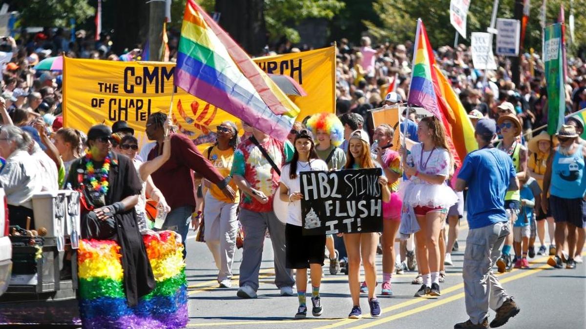 The Human Rights Campaign is celebrating the 29th anniversary of National Coming Out Day today. In this September 2016 photo, the 32nd annual NC Pride parade kick off on West Main Street in Durham.