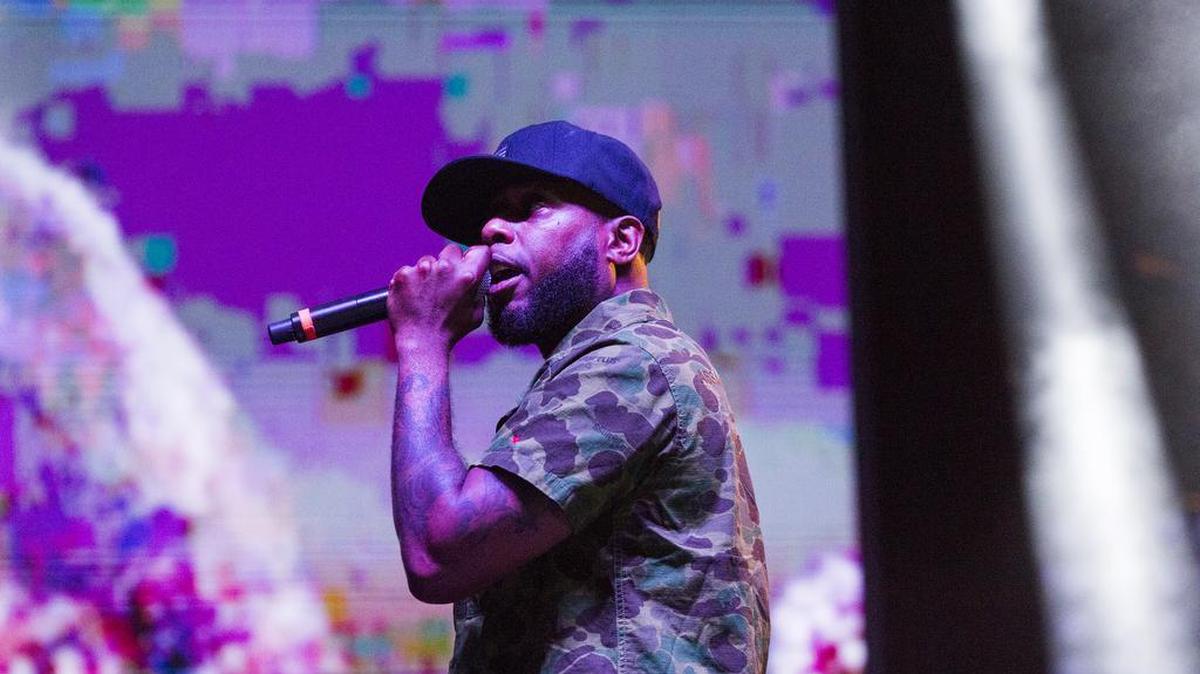 Talib Kweli performs outside Motorco Music Hall during Moogfest 2017 on Thursday night. Kweli is a Brooklyn-based artist well-known for his socially aware and politically insightful lyrics.