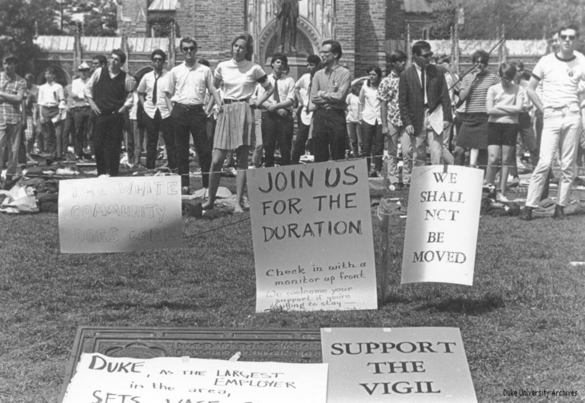 The Silent Vigil was, in the midst of those wrenching divisions of 1968, singular in its dignified and nonviolent tactics, and would become an iconic moment in the history of student protests at Duke.