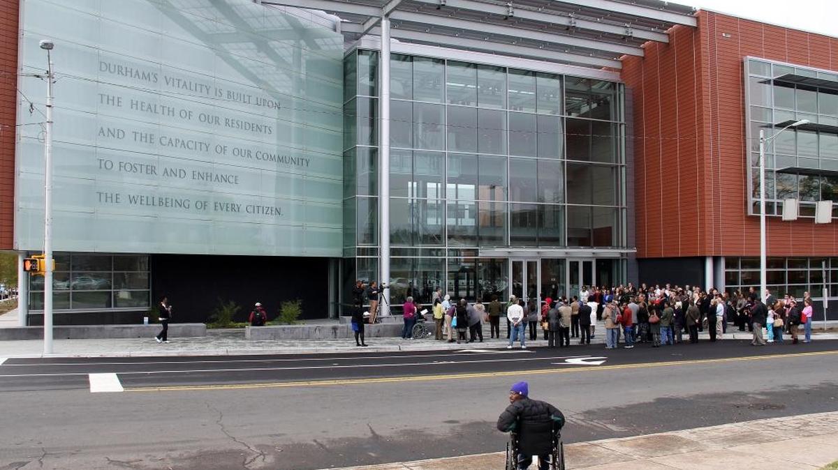 This photo shows Durham’s Health and Human Services Building at 414 E. Main St.