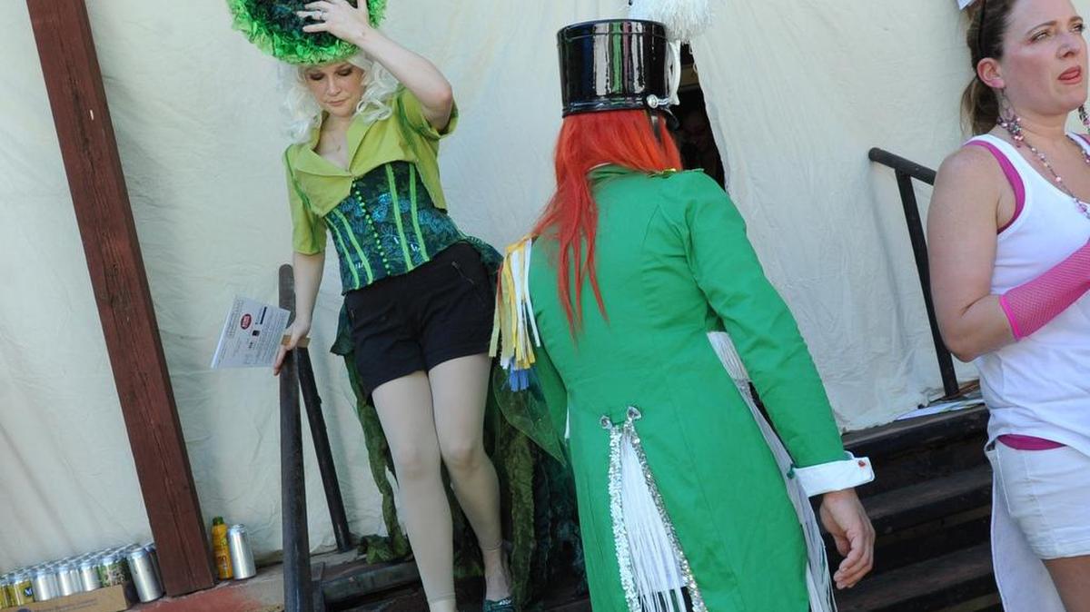 Heather Brodel (left) is “Satine Bieber” during the 2017 Beaver Queen Pageant at Duke Park.