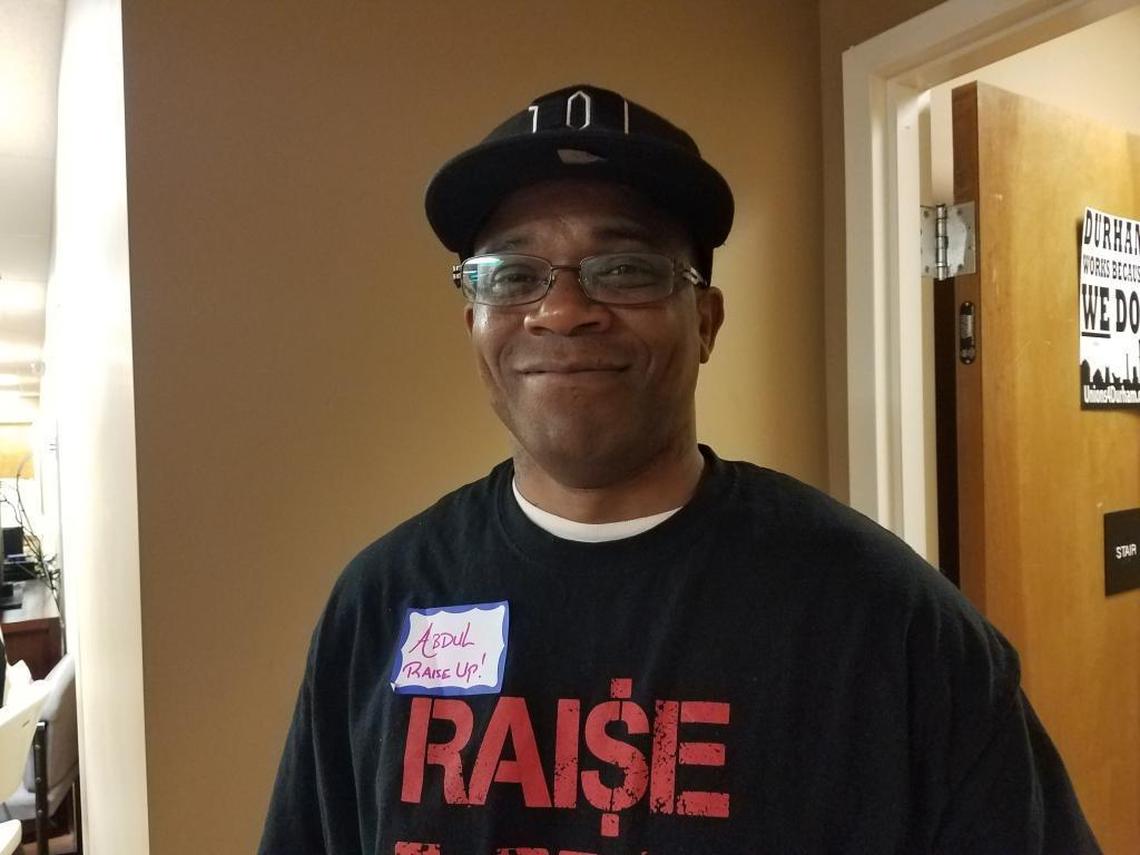 Abdul Burnette of Raise Up for $15, who has worked in the food service industry for more than 20 years.