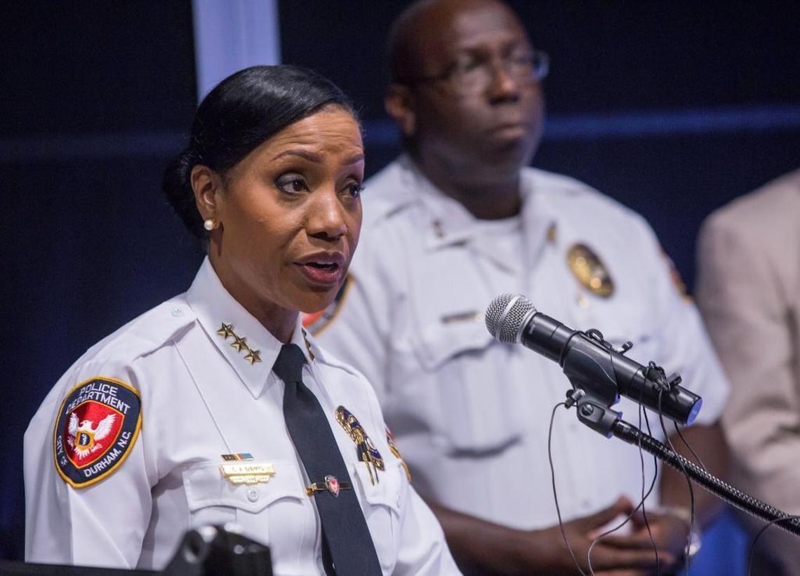 Durham Police Chief Cerelyn “C.J.” Davis makes a statement regarding the fatal shooting of Kamari Munerlyn, a 7-year-old boy in Durham, NC on June 5, 2017.