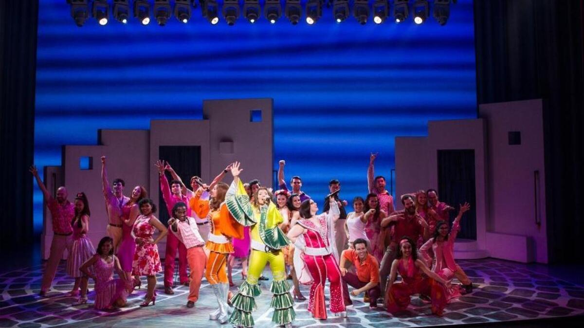 Pictured, from left, are Cashelle Butler, Betsy Padamonsky, Sarah Smith in “Mamma Mia!”
