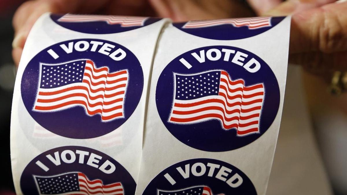 Voters were offered a sticker after they cast their ballots on the first day of early voting in 2016.