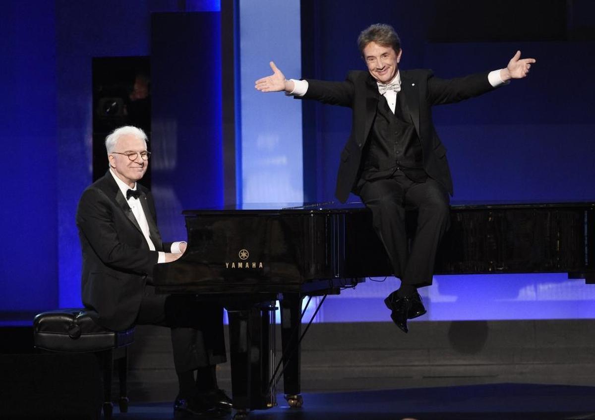 Steve Martin, left, and Martin Short perform together onstage during the 45th AFI Life Achievement Award Tribute to Diane Keaton at the Dolby Theatre on Thursday, June 8, 2017, in Los Angeles.
