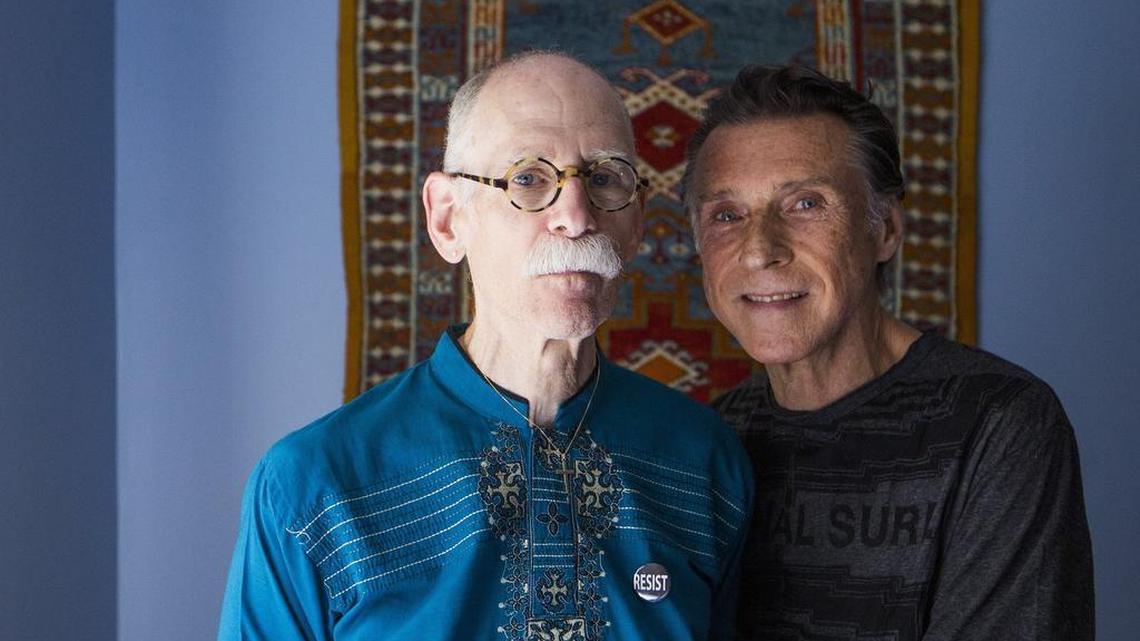 “When I retired I stopped wearing Western clothing, Christopher Ross, left, said after a portrait session with his partner Allan Keech, left, at their home in Durham. They will soon be living in the Village Hearth Cohousing community, to be built next year. It is a place where members of the LGBT community will be welcome among their peers and allies.