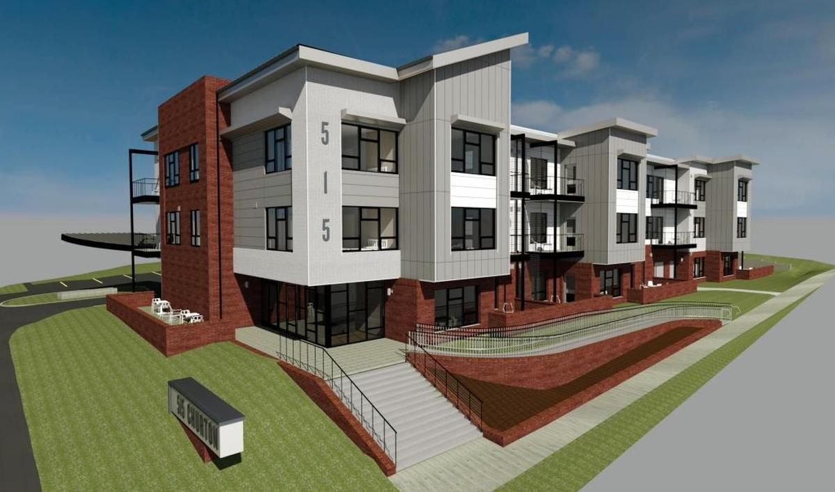 The developers of 515 Churton are exploring a new color concept for the condominium project that adds more brick to the building and swaps a brighter blue siding for a more muted blue-gray.