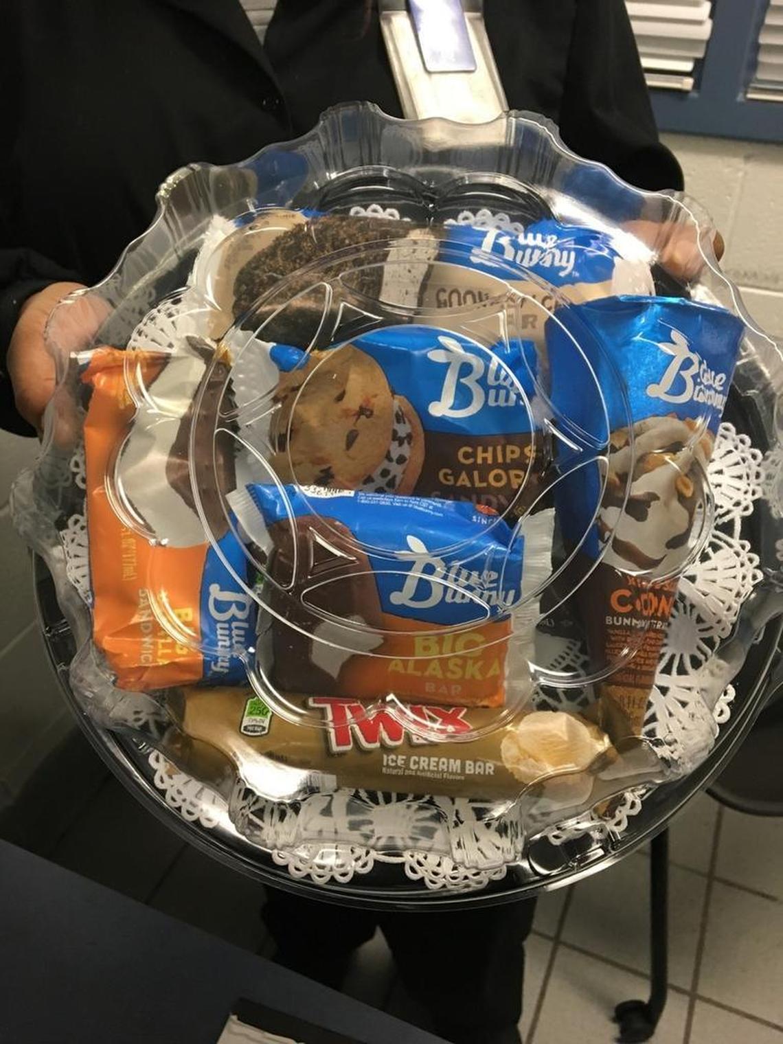The nutrition team at UNC Hospitals delivered this assortment of ice cream bars to UNC professor Dan Reichart on Saturday. Reichart, who was recovering from injuries sustained Thursday trying to extinguish a fire at the base of the Davie Poplar, had been on his way to get an ice cream bar when the incident occurred.