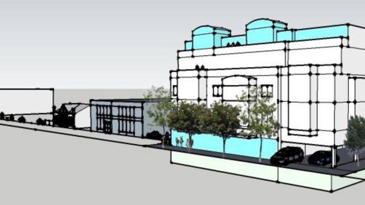 An architect’s drawing shows how a five-story Rosemary East might look on the lot next to the Daily Tar Heel building on East Rosemary Street in Chapel Hill.