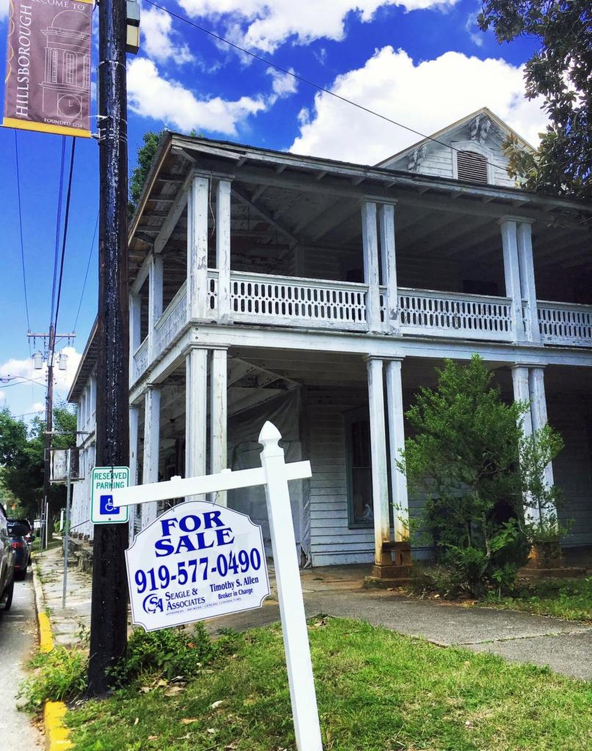 The historic Colonial Inn at 153 W. King St. near downtown Hillsborough was put on the market July 7. The owner is asking $875,000 for the inn, built in 1838.