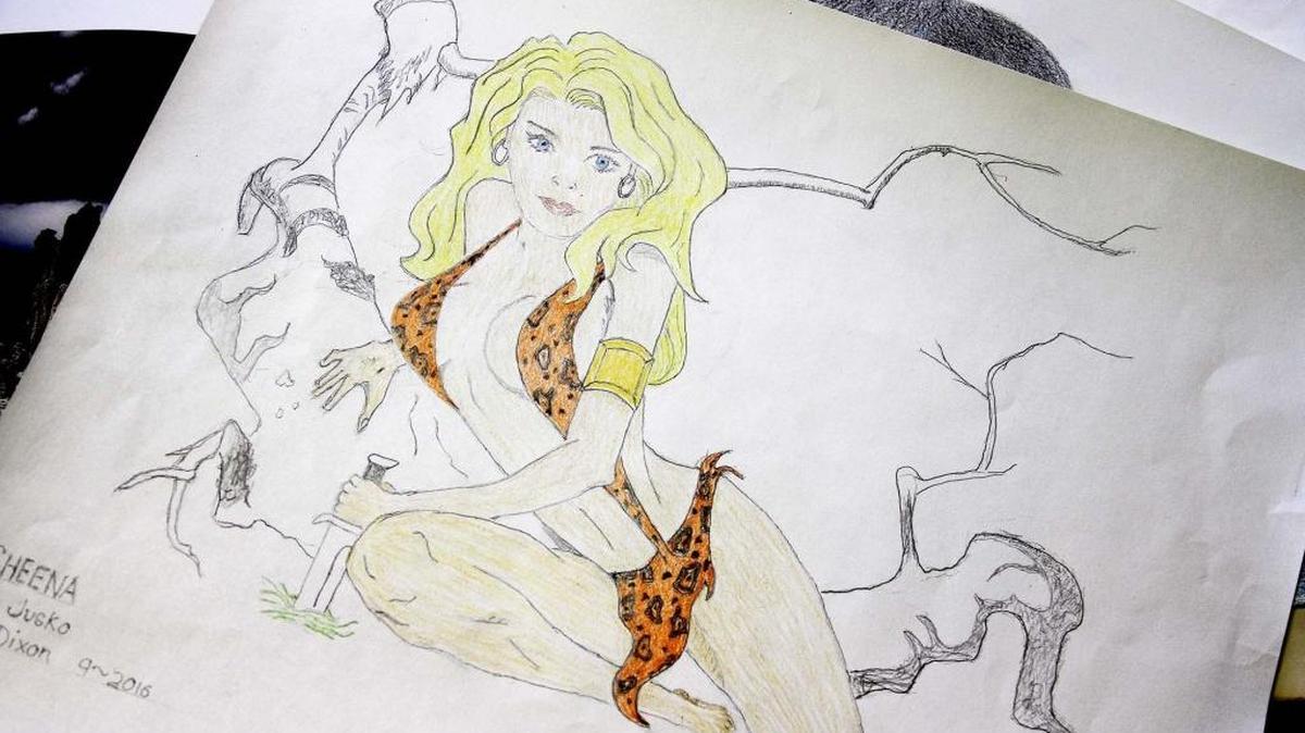 Joe Dixon’s friend Marilin Webb calls Sheena, “Queen of the Jungle,” one of Dixon’s “sultry ladies.” The Stratford, 405 Smith Level Road, Chapel Hill, will hold an exhibit of resident Joe Dixon's drawings Saturday, Dec. 16, 2017.