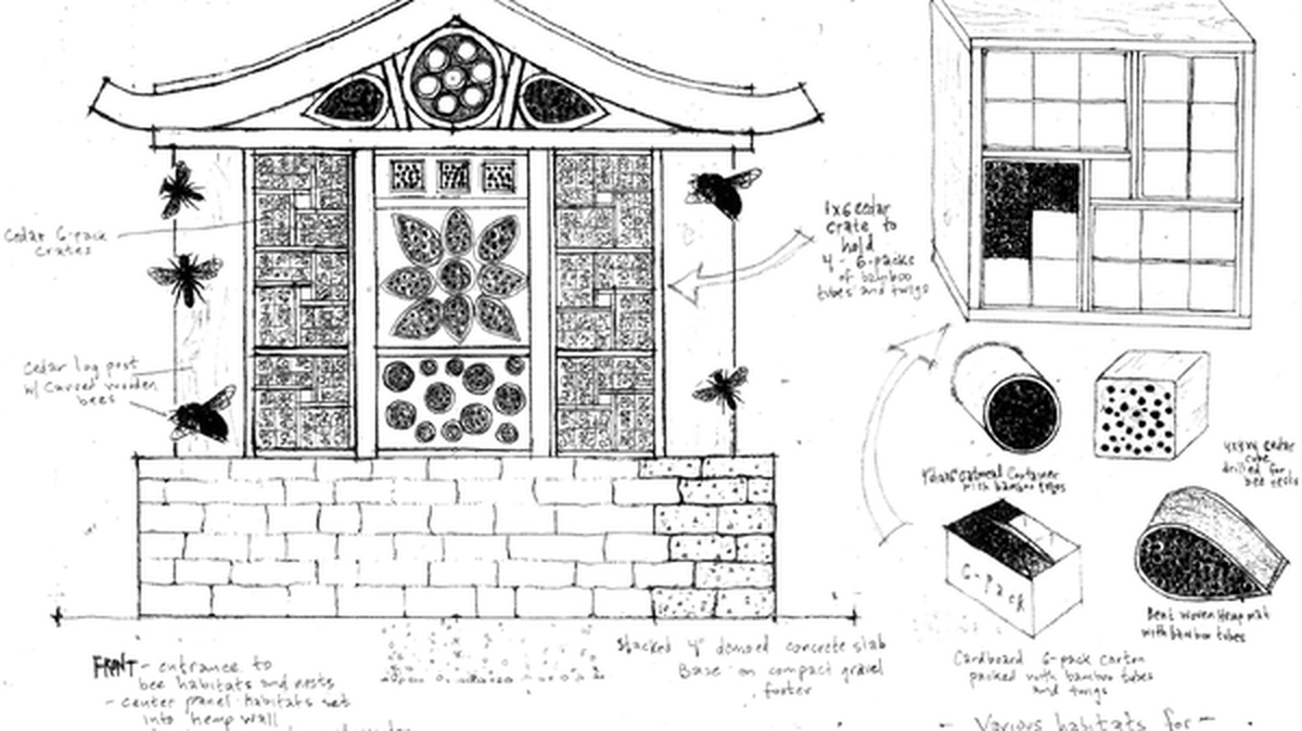 Chapel Hill landscape designer and builder David Hinkle submitted this winning proposal for Hillsborough’s first “bee hotel.”