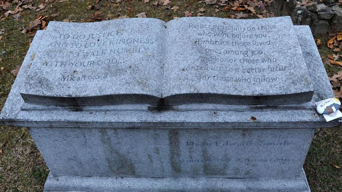 The headstone of the legendary North Carolina basketball coach Dean Smith in the Old Chapel Hill Cemetery.