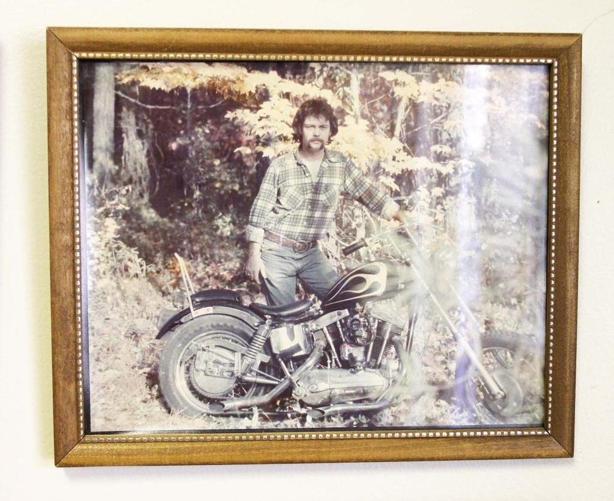 Joe Dixon with one of his Harleys, 1974. The Stratford, 405 Smith Level Road, Chapel Hill, will hold an exhibit of resident Joe Dixon's drawings Saturday, Dec. 16, 2017.