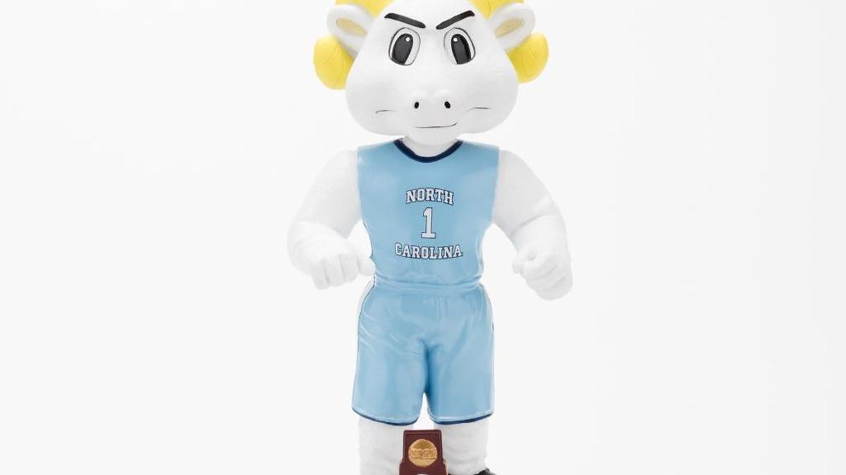 The limited-edition bobblehead featuring UNC mascot Rameses, commemorating the Tarheels’ 2017 men’s basketball national championship.