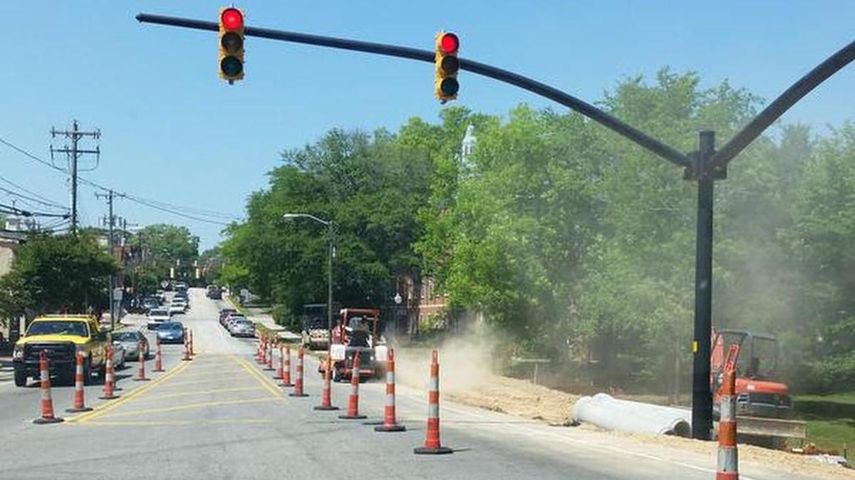 Soil is in place and compacted for the bus pull-off area in front of the Orange County Courthouse.