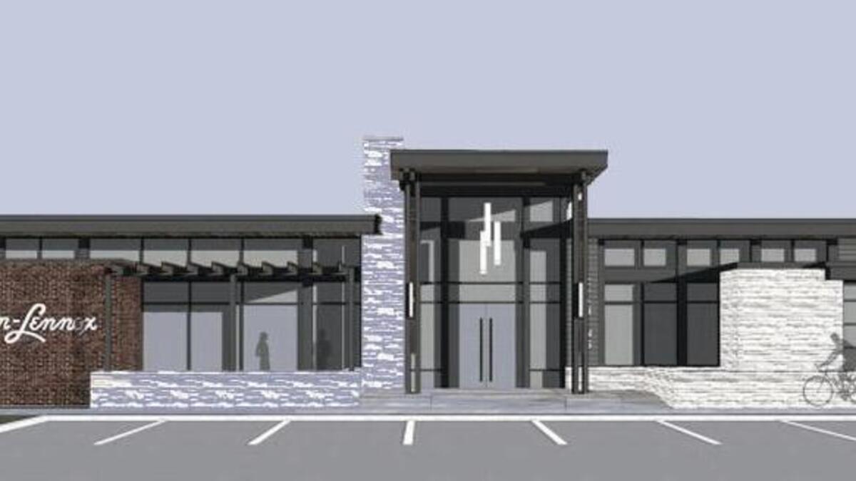 An artist’s rendering shows a 6,793-square-foot clubhouse on Brandon Road that will become one of three new construction projects for the Glen Lennox redevelopment in eastern Chapel Hill. The architecture echoes the modern style of the Glen Lennox Shopping Center built in the 1950s.