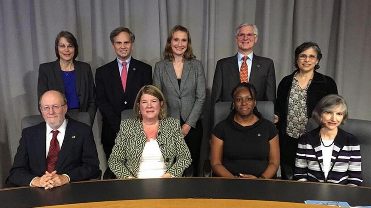 Chapel Hill’s Town Council – from top left, Nancy Oates, George Cianciolo, Jessica Anderson, Michael Parker, Maria Palmer, and from bottom left, Ed Harrison, Mayor Pam Hemminger, Donna Bell and Sally Greene – will try Wednesday night meetings for two months this fall.