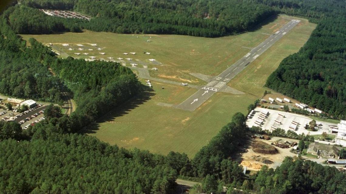 Aerial photo of UNC’s Horace Williams airport, looking west.
