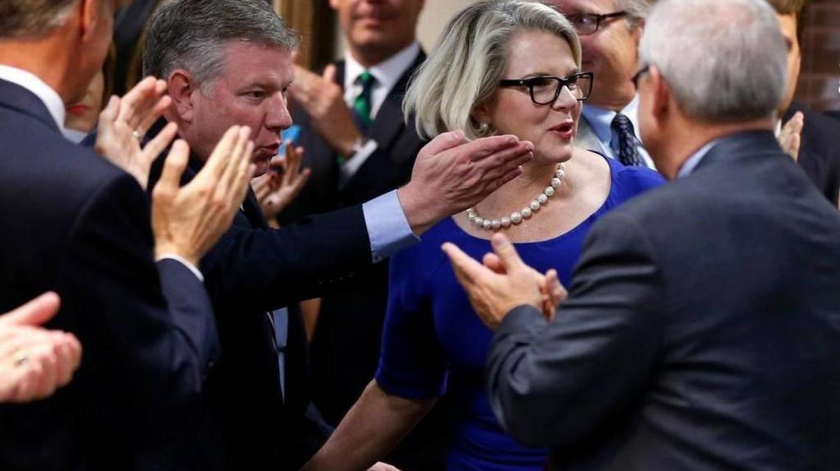 Margaret Spellings is shown after being elected president of the University of North Carolina system during a meeting of the UNC Board of Governors at the Spangler Center in Chapel Hill on Oct 23, 2015.