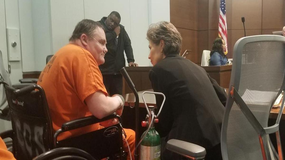 William “Bill” Eugene Grider Jr., 54, talking to his attorney Mani Dexter in Durham County Superior Court on Monday, Dec. 12, 2017. As part of a plea deal, Grider pleaded guilty to second-degree murder in the June 2012 fatal shooting of his 81-year-old mother-in-law Altaree Norris.