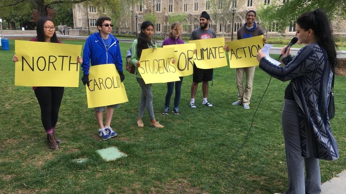 On Friday, Duke Univesity students and other area activists protested the university's consideration of letting Duke Energy install a gas-turbine power plant on campus.